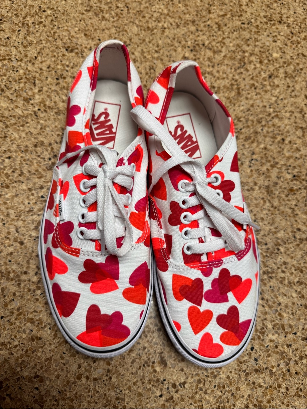 Vans Women’s Authentic Heart Print Sneakers in White/Red